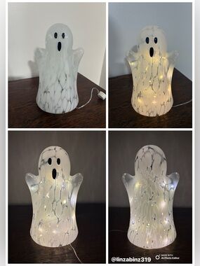 NWT- Stunning- LED Light Up- White Glass Ghost Halloween Decoration